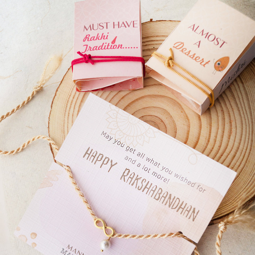 Infinity Love With Pearl Gold Plated Sterling Silver Charm Rakhi With Roli Chawal For Brother