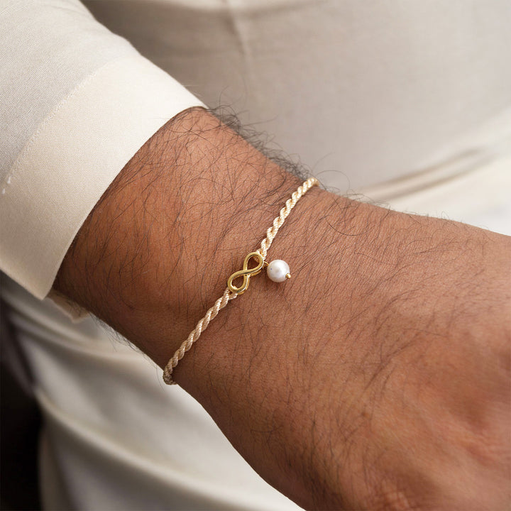 Infinity Love With Pearl Gold Plated Sterling Silver Charm Rakhi With Roli Chawal For Brother