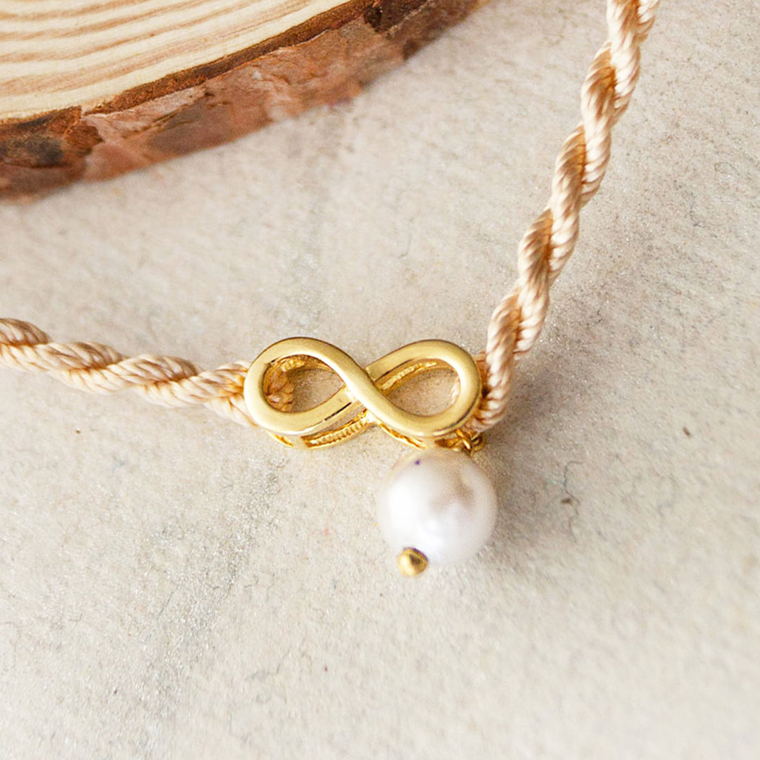 Infinity Love With Pearl Gold Plated Sterling Silver Charm Rakhi With Roli Chawal For Brother
