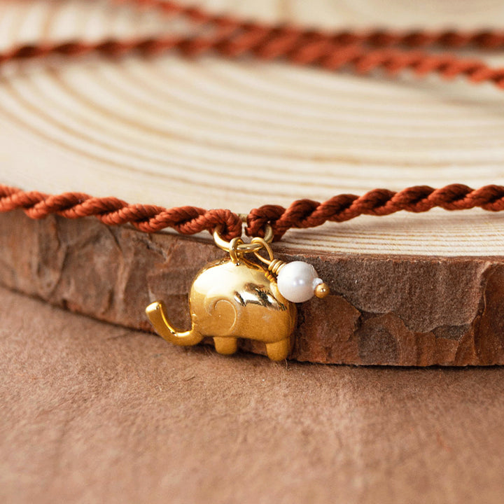 Cute Elephant With Pearl Gold Plated Sterling Silver Charm Rakhi With Roli Chawal For Brother