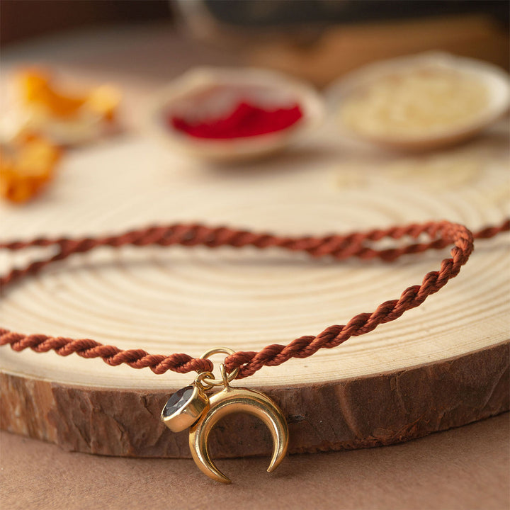 Holistic Charms Gold Plated Sterling Silver Charm Rakhi With Roli Chawal For Brother