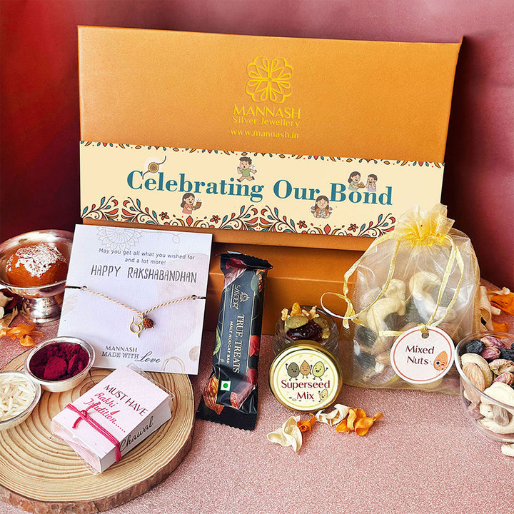 Celebrating Our Bond Evil Eye Nazariya Gold Plated Sterling Silver Bracelet Rakhi Hamper With Chocolates & Roli Chawal For Brother
