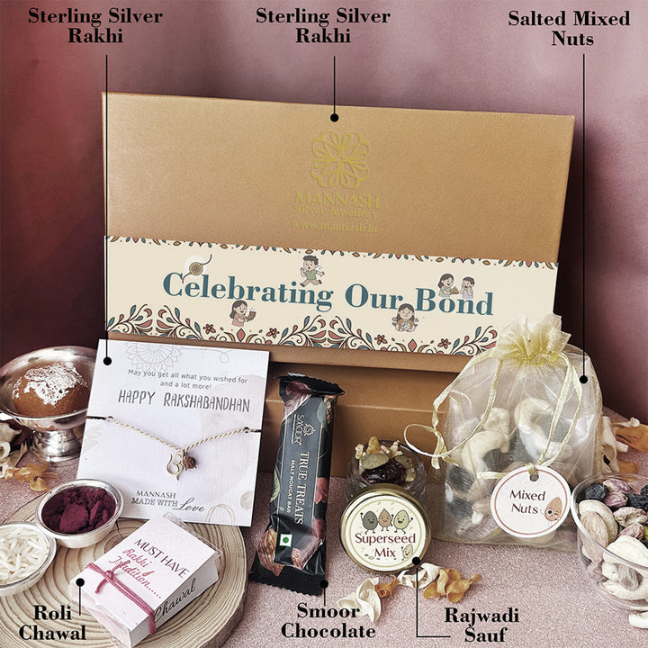 Celebrating Our Bond Evil Eye Nazariya Gold Plated Sterling Silver Bracelet Rakhi Hamper With Chocolates & Roli Chawal For Brother