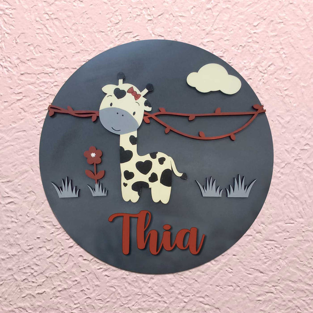 Cute Giraffe Hand-Painted Kids Nameboard