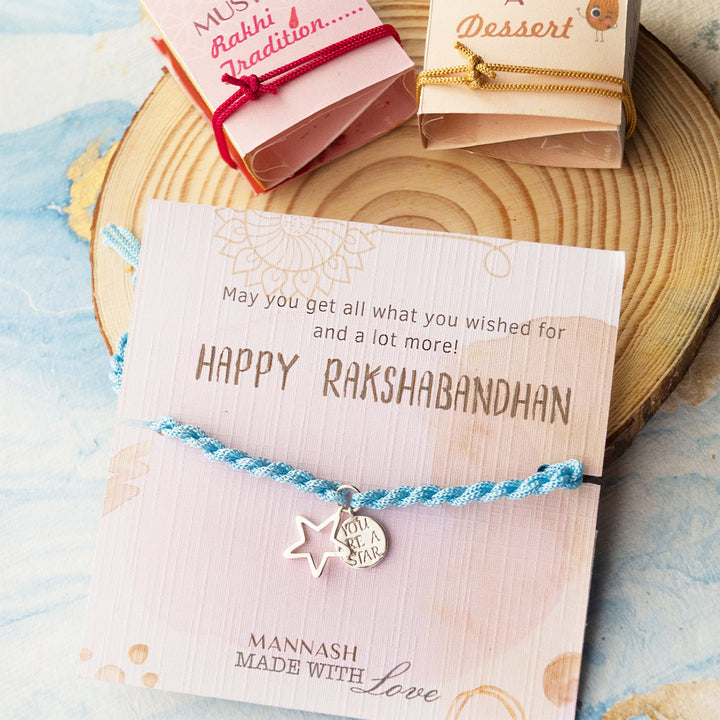 "You Are A Star" Sterling Silver Charm Rakhi With Roli Chawal For Brother