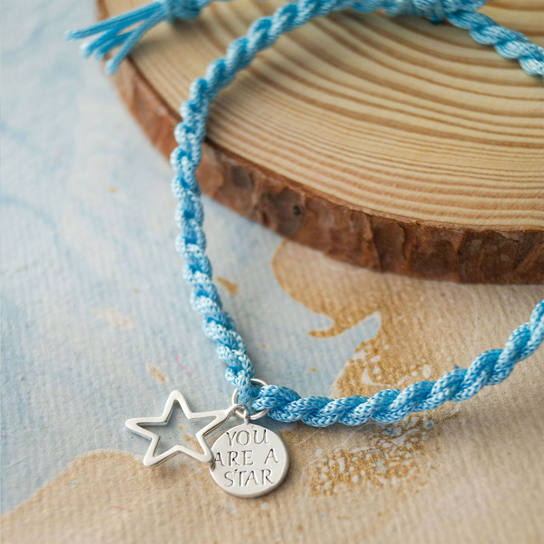 "You Are A Star" Sterling Silver Charm Rakhi With Roli Chawal For Brother