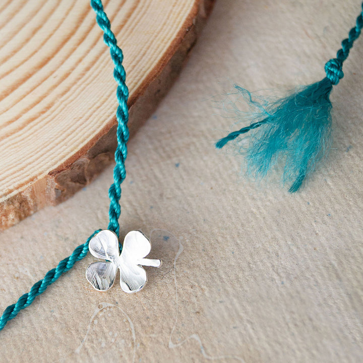 Good Luck Clover Sterling Silver Charm Rakhi With Roli Chawal For Brother