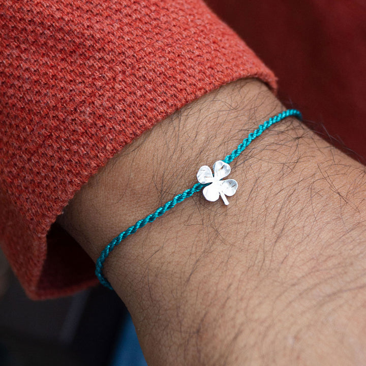 Good Luck Clover Sterling Silver Charm Rakhi With Roli Chawal For Brother