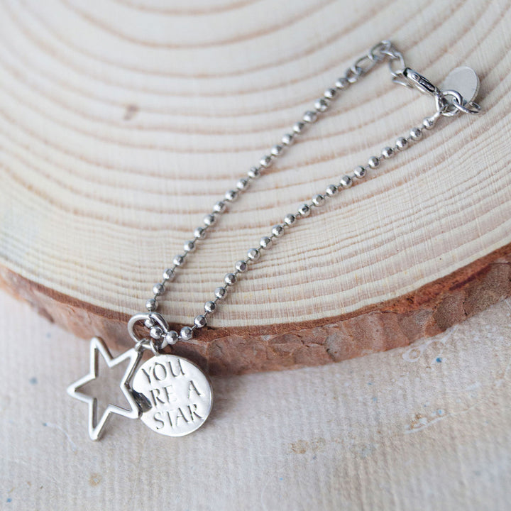 "You Are A Star" Sterling Silver Rakhi & Lumba Set With Roli Chawal For Bhaiya Bhabhi | Set of 2