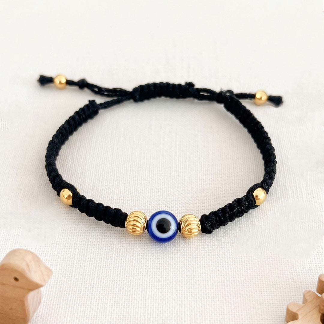 Cute Evil Eye Gold Plated Sterling Silver Kids Nazariya Thread Rakhi With Roli Chawal For Baby Brother