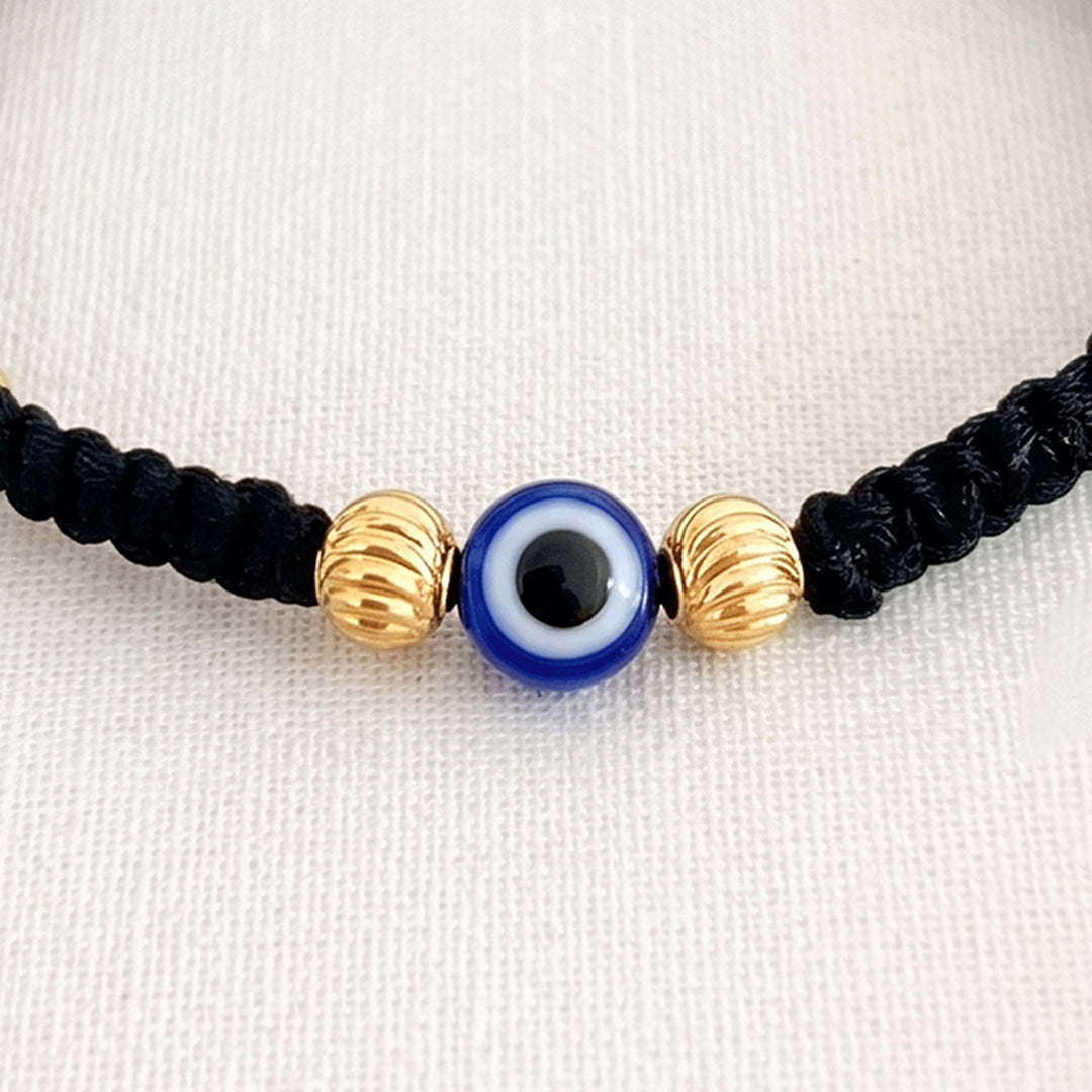 Cute Evil Eye Gold Plated Sterling Silver Kids Nazariya Thread Rakhi With Roli Chawal For Baby Brother