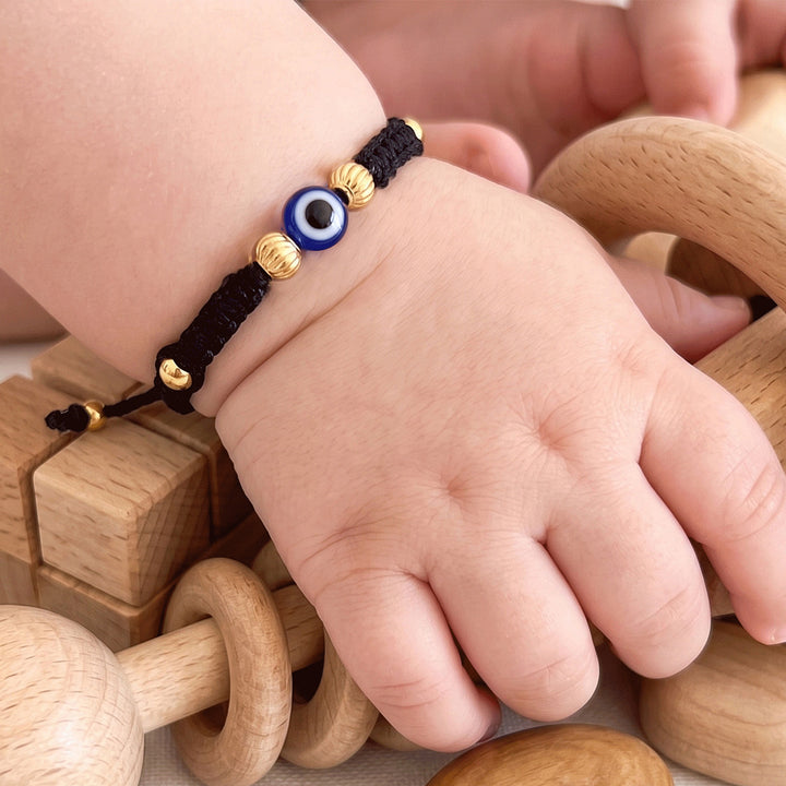 Cute Evil Eye Gold Plated Sterling Silver Kids Nazariya Thread Rakhi With Roli Chawal For Baby Brother