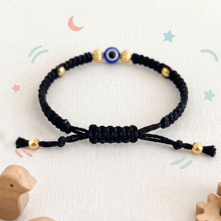 Cute Evil Eye Gold Plated Sterling Silver Kids Nazariya Thread Rakhi With Roli Chawal For Baby Brother