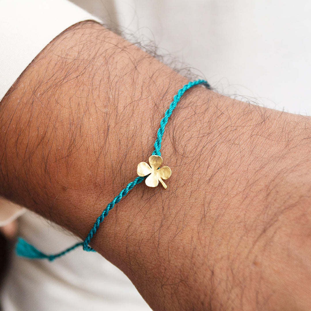 Good Luck Clover Gold Plated Sterling Silver Charm Rakhi With Roli Chawal For Brother