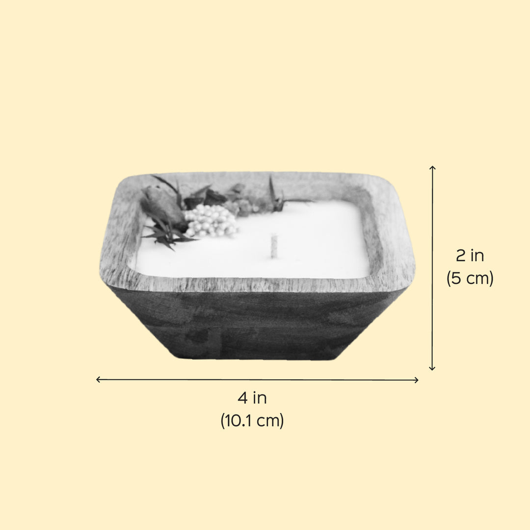 Handmade Floral Winter Spice Wax Candle With Wooden Base