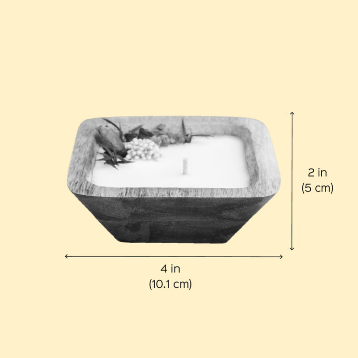 Handmade Floral Winter Spice Wax Candle With Wooden Base