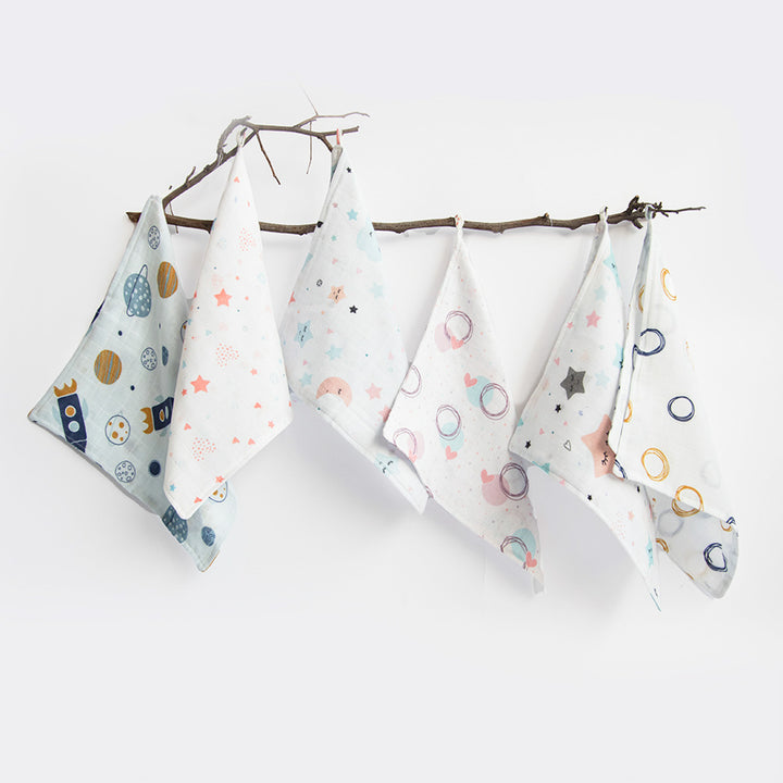 Stars & Sky Organic Cotton Muslin Wipes | 0-4 Years | Set of 6