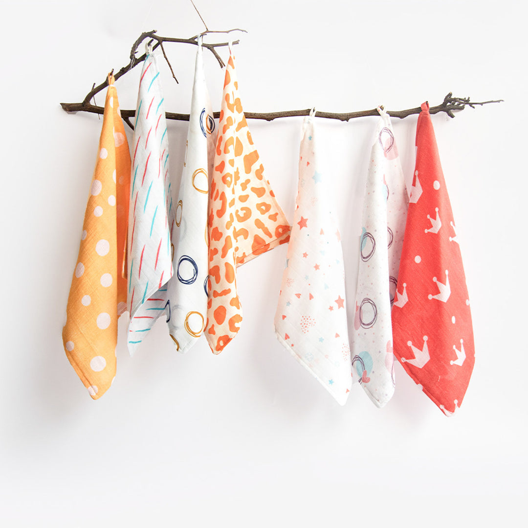 Doodle Love Organic Cotton Muslin Wipes | 0-4 Years | Set of 7