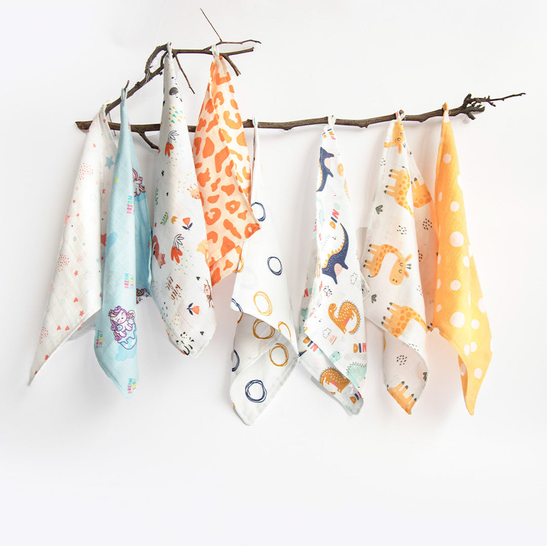Baby Animals Organic Cotton Muslin Wipes | 0-4 Years | Set of 8