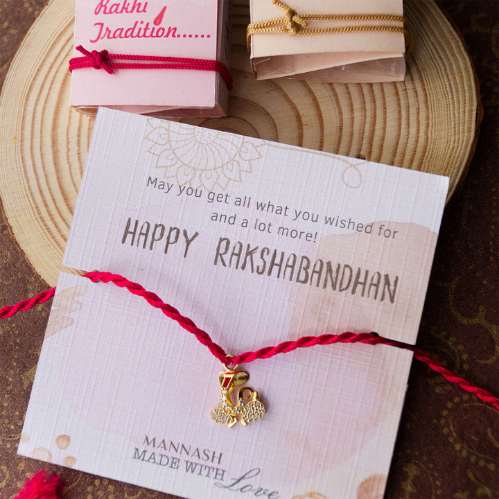 Divine Ganesha Gold Plated Sterling Silver Charm Rakhi With Roli Chawal For Brother