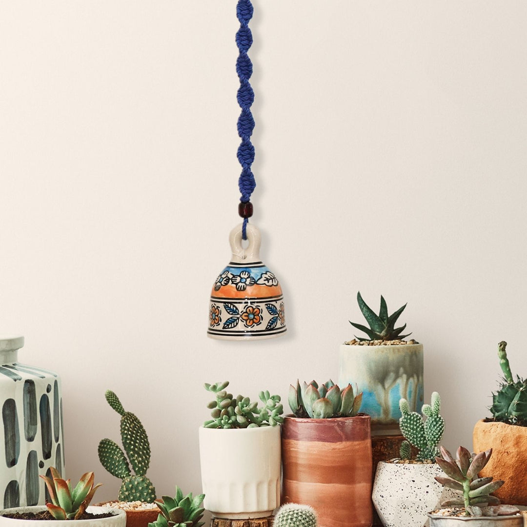 Hand Painted Ceramic Bells with Macrame Rope