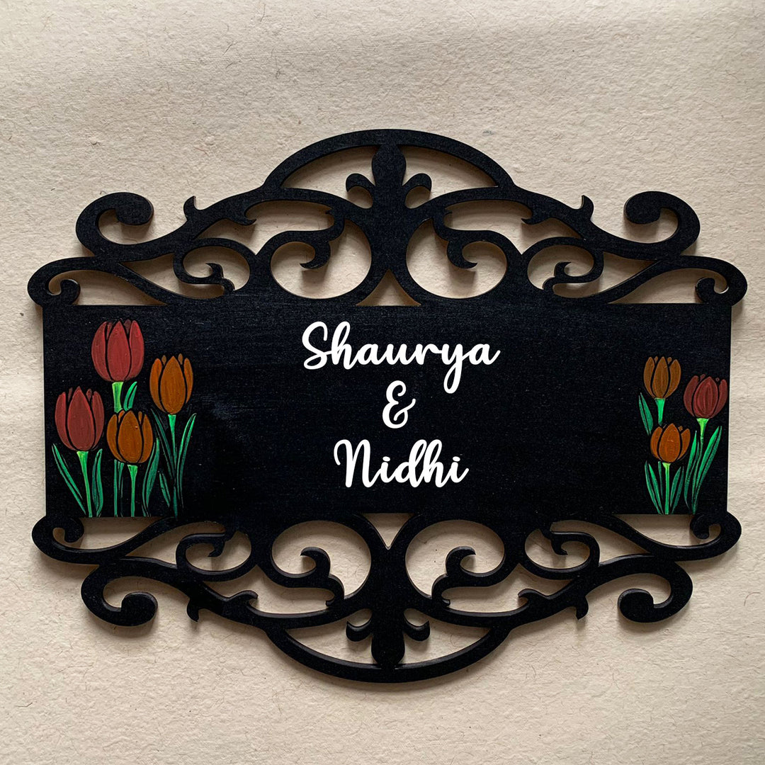 Rectangle Hand Painted Madhubani Art Name Plate 7 - Front View with Name Personalization