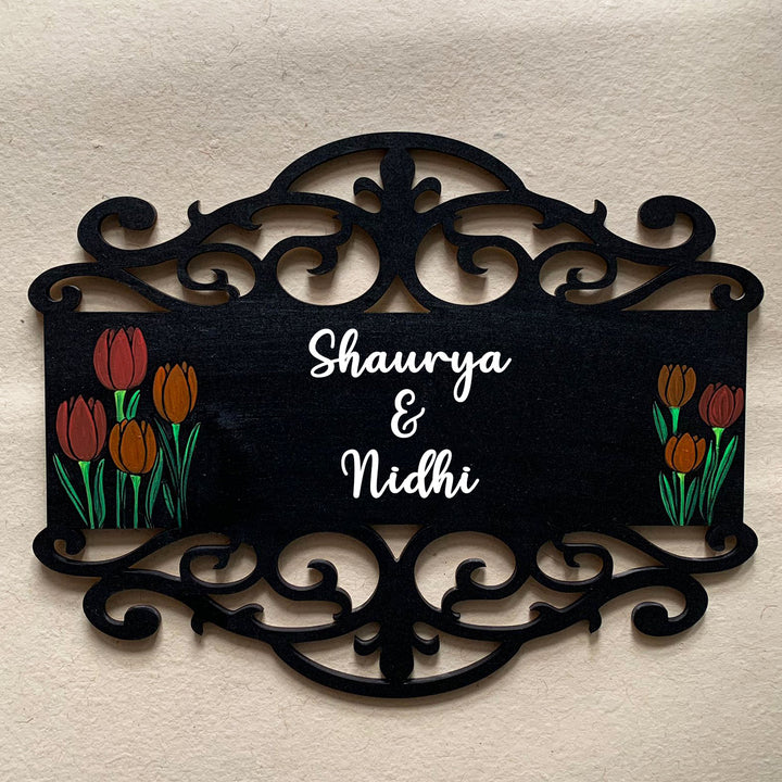 Rectangle Hand Painted Madhubani Art Name Plate 7 - Front View with Name Personalization