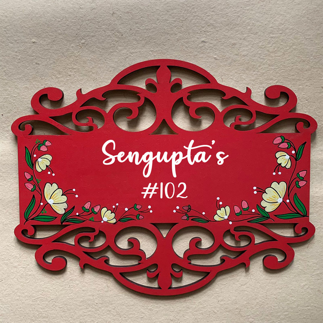 Rectangle Hand Painted Madhubani Art Name Plate 3 - Front View with Name Personalization