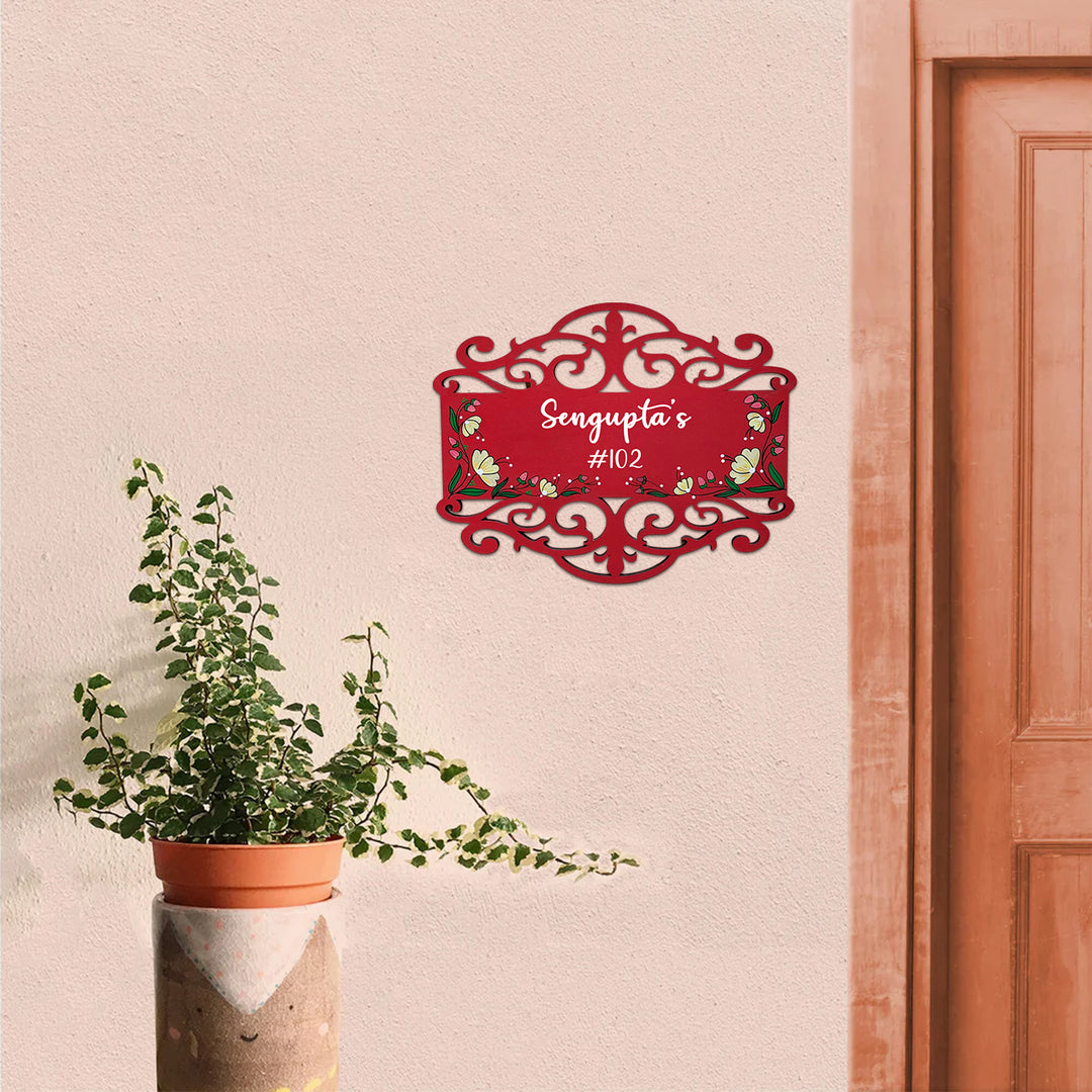 Rectangle Hand Painted Madhubani Art Name Plate 3 - Mounted on Exterior Wall Beside Door