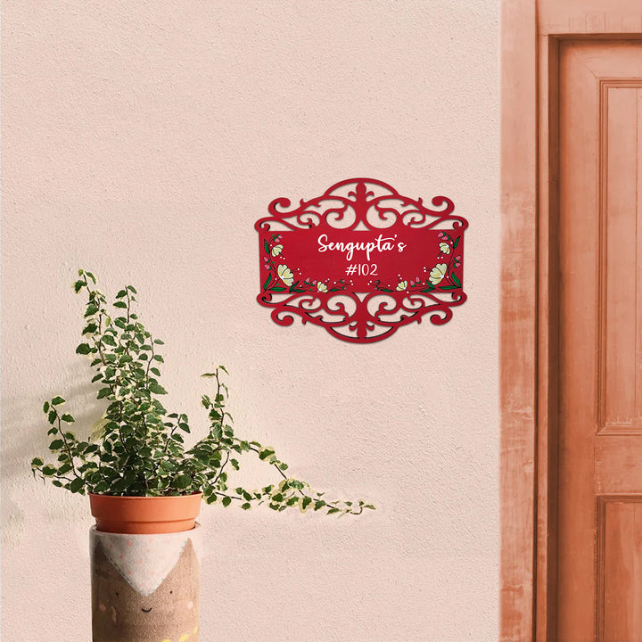 Rectangle Hand Painted Madhubani Art Name Plate 3 - Mounted on Exterior Wall Beside Door