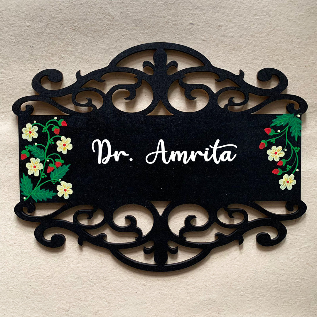 Rectangle Hand Painted Madhubani Art Name Plate For Doctor
