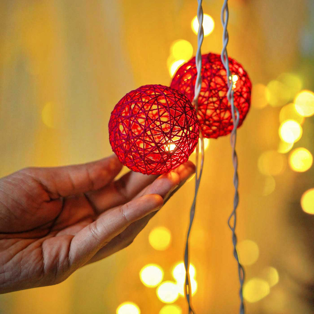Handcrafted Yarn Spherical Fairy Light Hangings -  Pink & Purple