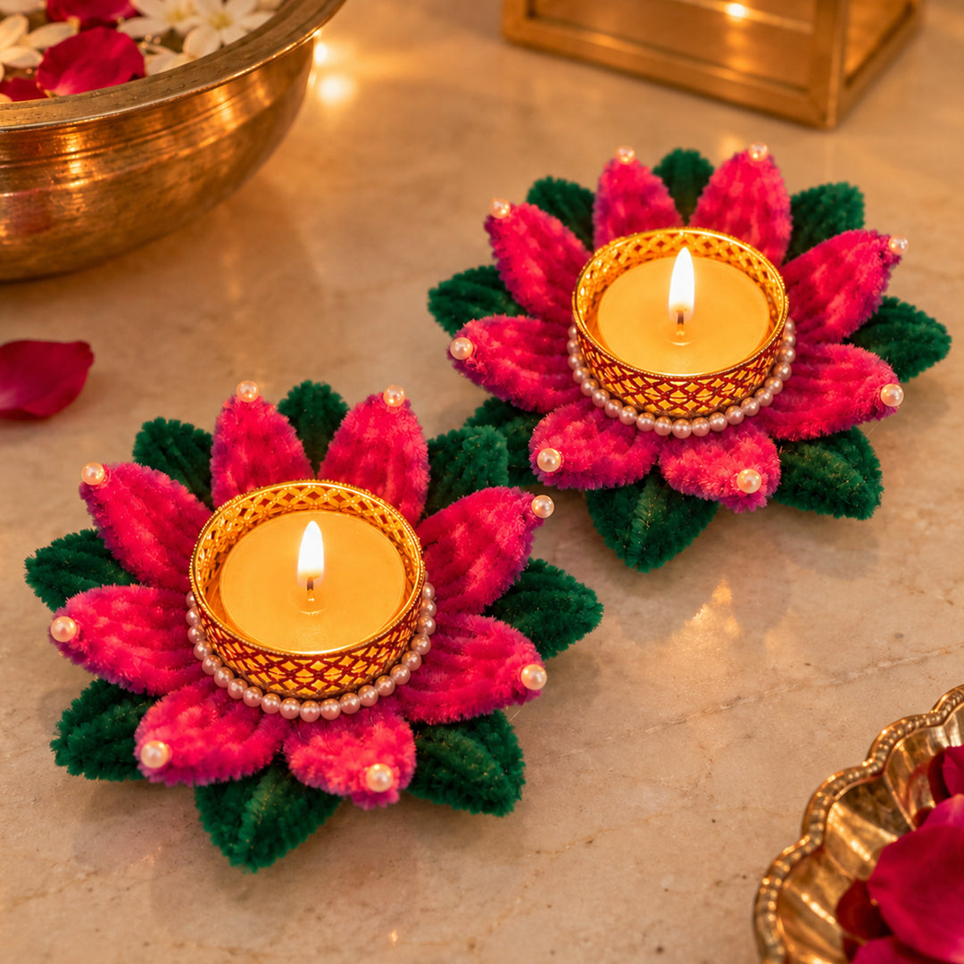 2 Pc | Handmade Single Layered Pipe Cleaner & Pearl Round Tealight Holders