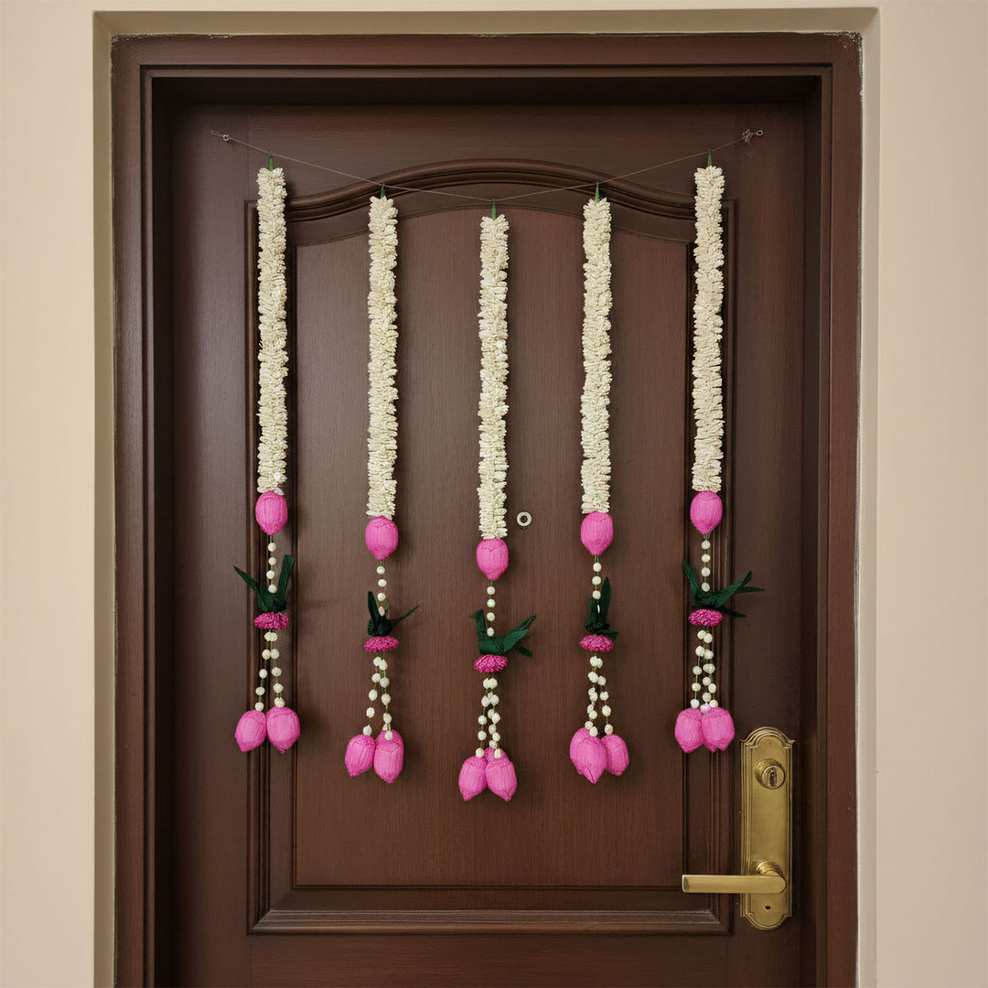 Handmade Magenta Majestic Shola Flower Hangings | Set Of 5