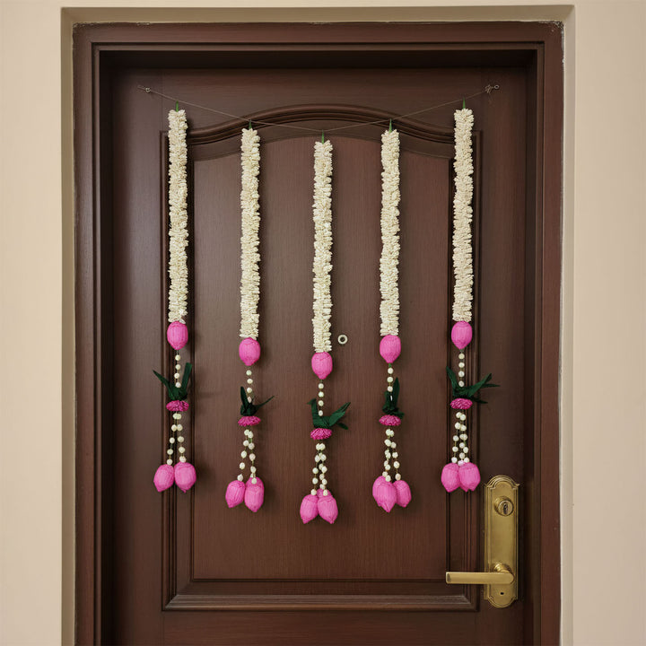 Handmade Magenta Majestic Shola Flower Hangings | Set Of 5