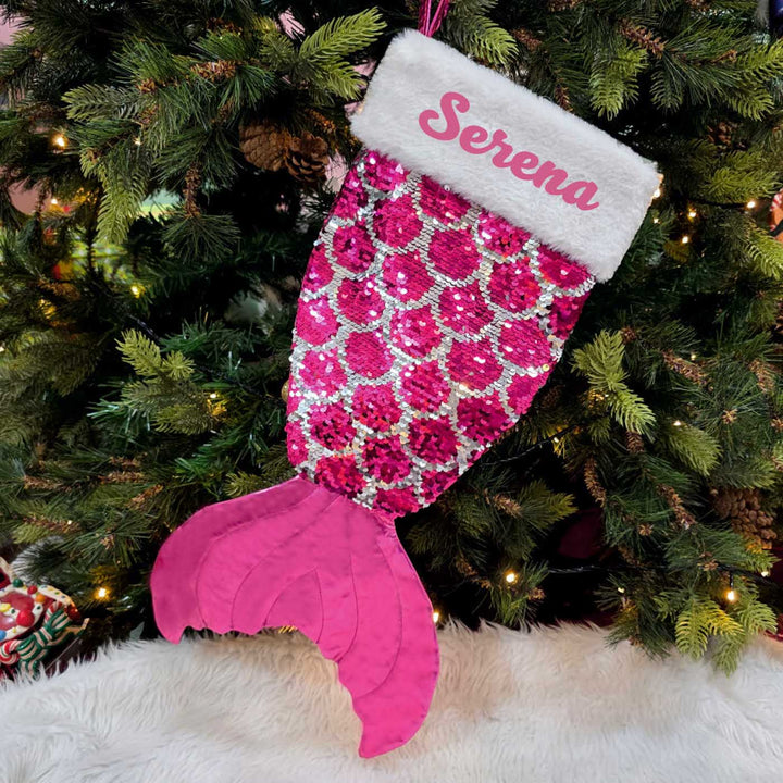 Personalized Handmade Hot Pink Magical Mermaid Stocking