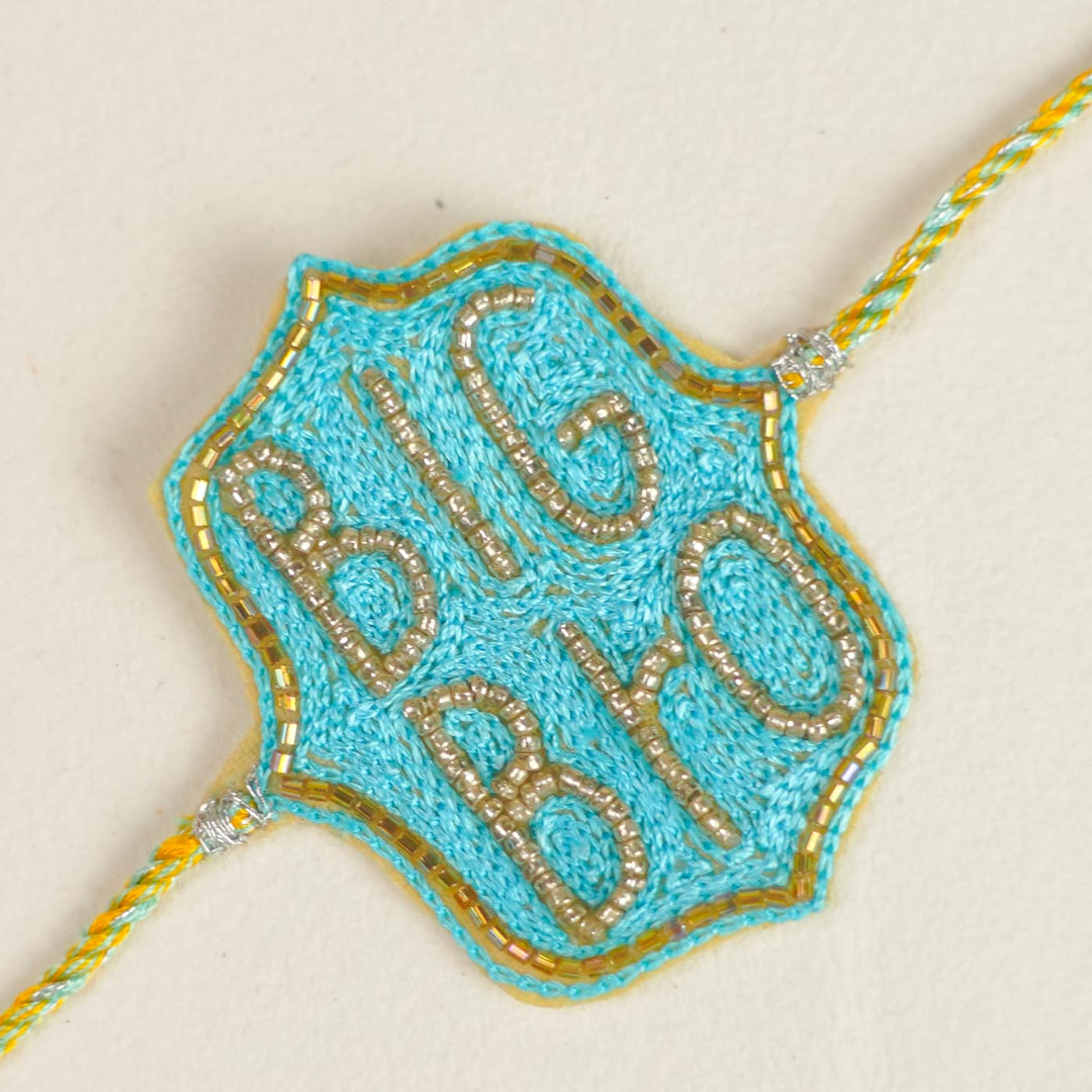 Handmade Beaded Embroidered Big Bro Theme Rakhi With Roli Chawal For Brother