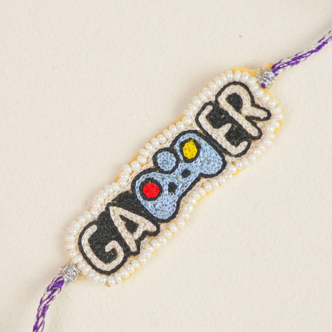 Handmade Beaded Gamer Theme Rakhi With Roli Chawal For Brother