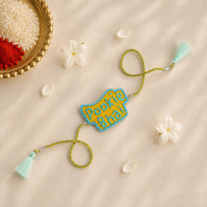 Handmade Beaded Pookie Bhai Theme Rakhi With Roli Chawal For Brother