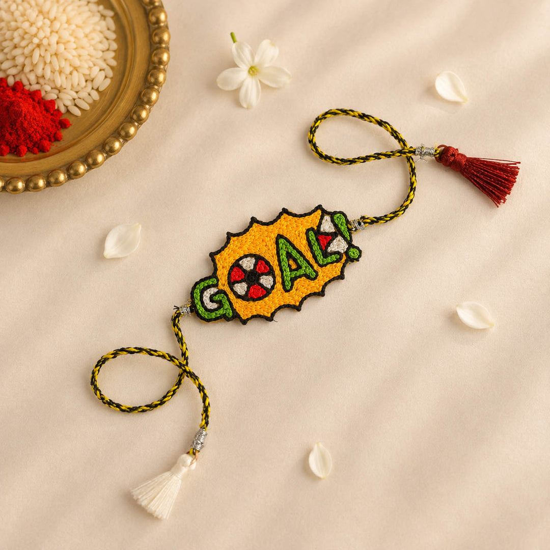 Handmade Beaded Football Lover Theme Rakhi With Roli Chawal For Brother