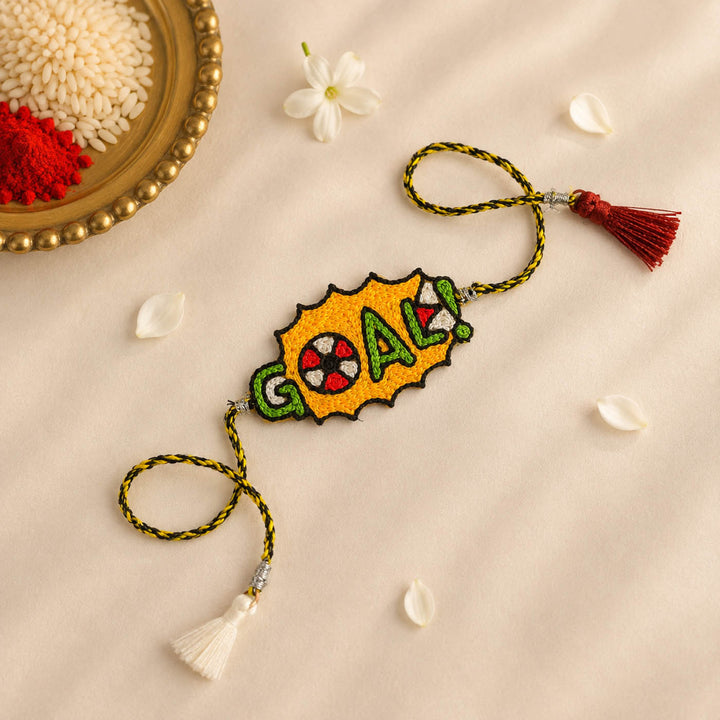 Handmade Beaded Football Lover Theme Rakhi With Roli Chawal For Brother