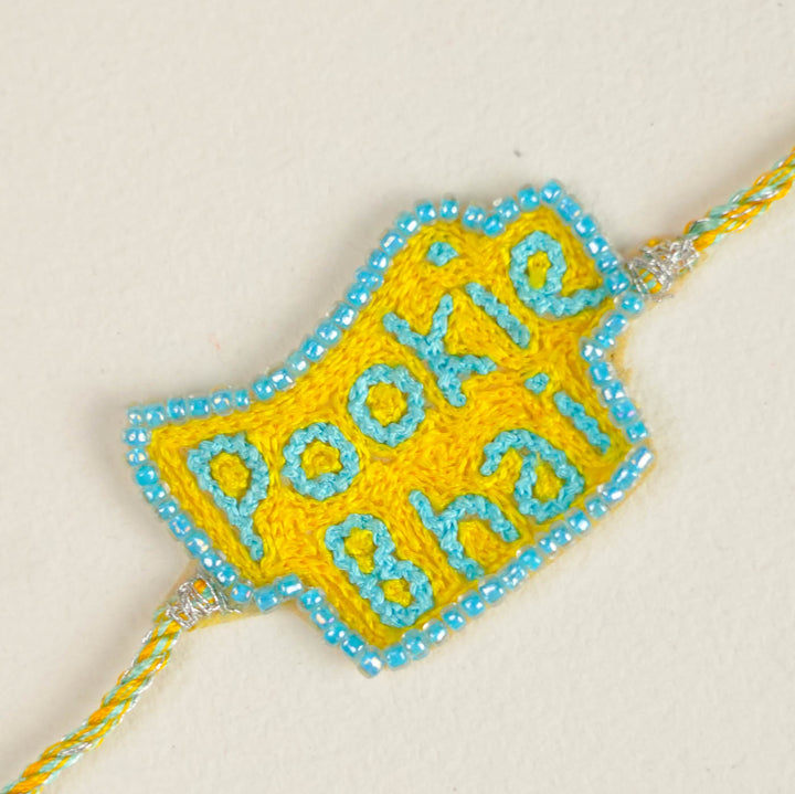 Handmade Beaded Pookie Bhai Theme Rakhi With Roli Chawal For Brother
