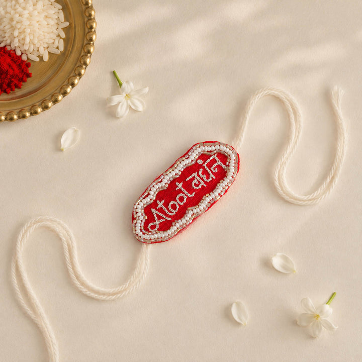 Handmade Beaded Atoot Bandhan Theme Rakhi With Roli Chawal For Brother