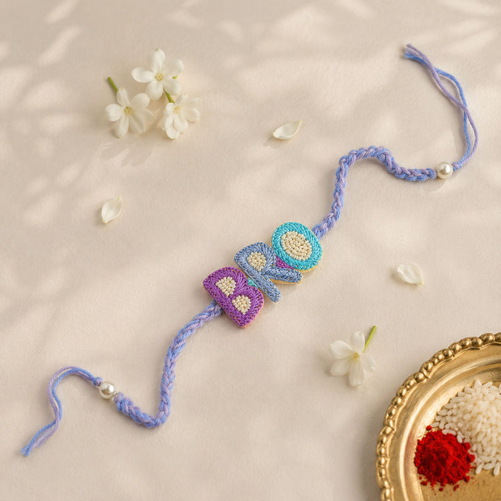 Handmade Beaded Embroidered Bro Theme Rakhi With Roli Chawal For Brother