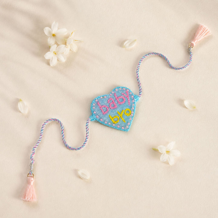 Handmade Beaded Baby Bro Theme Rakhi With Roli Chawal For Brother