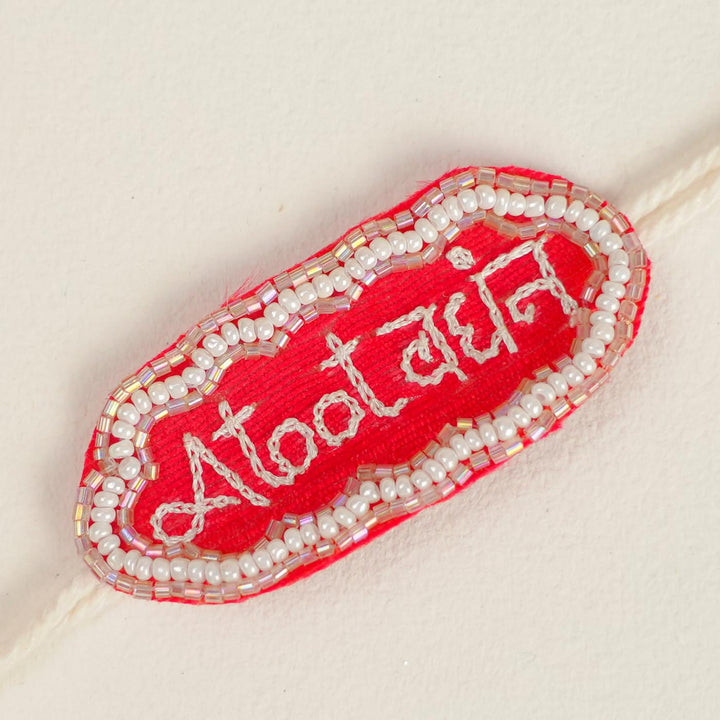 Handmade Beaded Atoot Bandhan Theme Rakhi With Roli Chawal For Brother