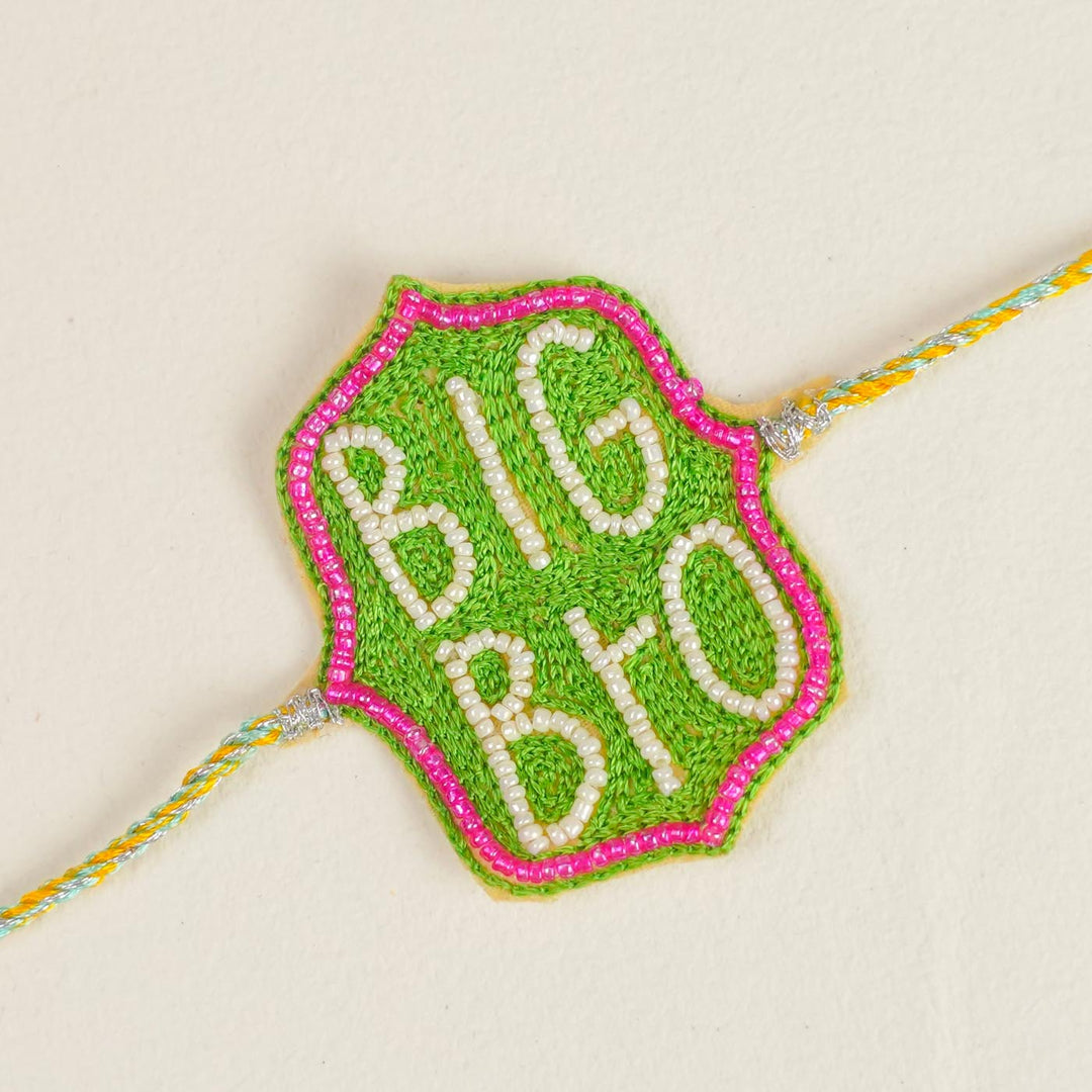 Handmade Beaded Embroidered Big Bro Theme Rakhi With Roli Chawal For Brother
