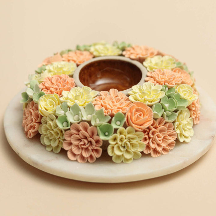 Handmade Marigold Deco Clay & Marble Tealight Holder