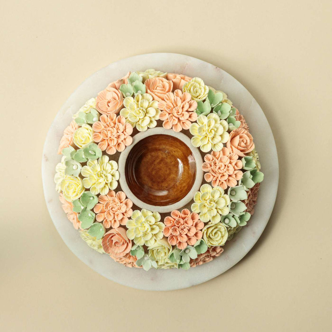 Handmade Marigold Deco Clay & Marble Tealight Holder