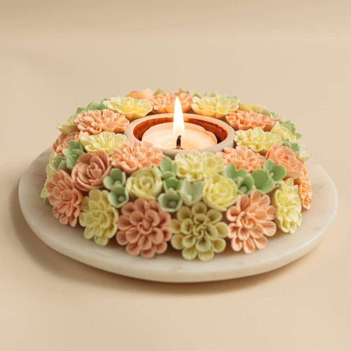 Handmade Marigold Deco Clay & Marble Tealight Holder